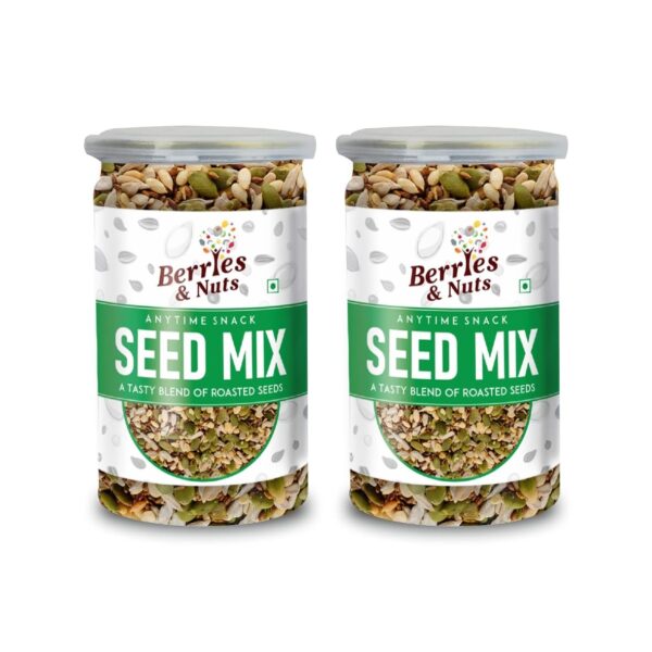 Berries And Nuts Healthy Roasted Seeds Blend | Pumpkin, Sunflower, Chia, Flax, Watermelon, Sesame Seeds | 400 Grams | 2 Bottles of 200 Grams - Fast Shipping to USA & Canada