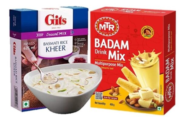 MTR Badam Drink Mix, 200g, with Gits Basmati Rice Kheer Mix, 100g, Pack of 2 - Fast Shipping to USA & Canada