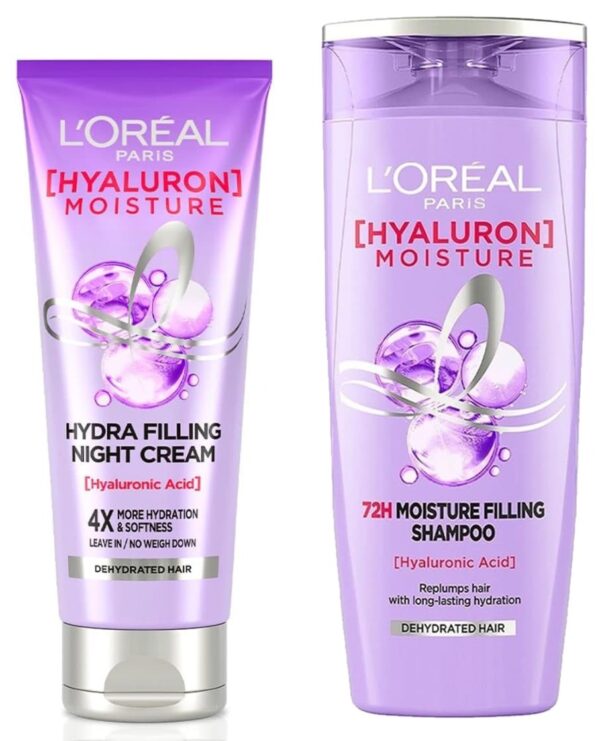L'Oreal Paris Hyaluron Moisture 72H Hydra Filling Night Cream 180ml & L'Oreal Paris Hyaluron Moisture 72H Moisture Filling Shampoo180ml