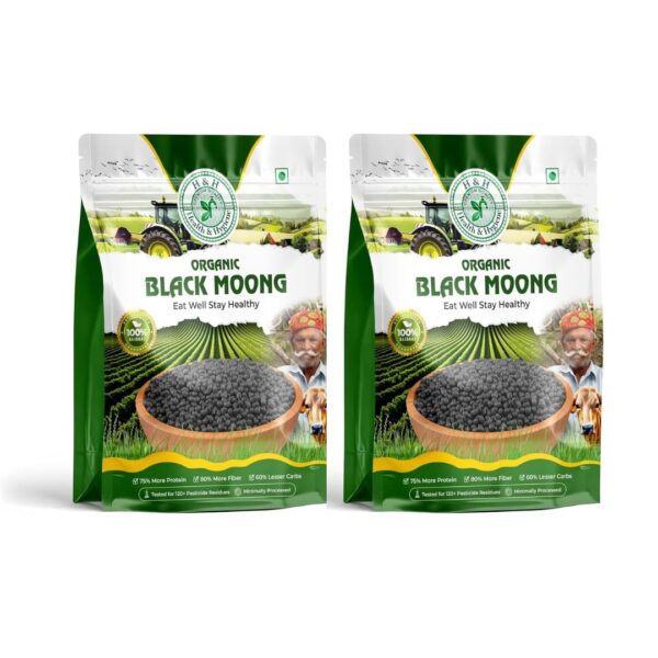 H&H HEALTH & HYGIENE Black Whole Black Moong Organic Whole Black Moong | Kali Moong Black Taste & Natural Flavour & Organic Moong Whole Daal (1kg)(Pack Of 2)