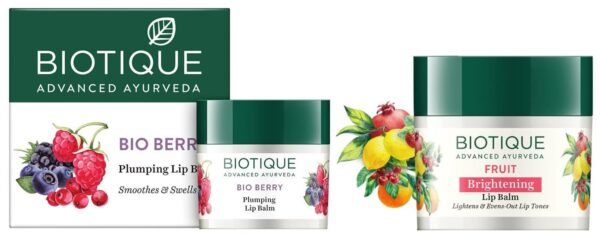 Biotique Bio Fruit Whitening Lip Balm, 12g & Biotique Bio Berry Plumping Lip Balm Smoothes & Swells Lips, 12G - Fast Shipping to USA & Canada