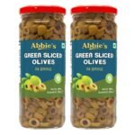 Abbie's Green Sliced Olive, 450g||Pack of 2|| for Authentic Taste in Cooking, Garnishing, Snacking, Pizzas toppings or Italian Pastas Ingredients - Fast Shipping to USA & Canada