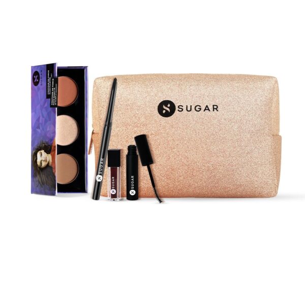 SUGAR Cosmetics Everday Makeup Kit for women | Lipstick, Mascara, Kajal, Face Palette | Gift Set | Free Pouch | Pack of 4 - Fast Shipping to USA & Canada