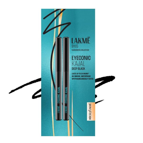 LAKME Eyeconic Black Kajal 0.35 g (Combo Pack of 2) Matte Kohl Liner in a Twist Up Pencil - Waterproof, Smudge Proof & Long Lasting Eye Makeup - Fast Shipping to USA & Canada