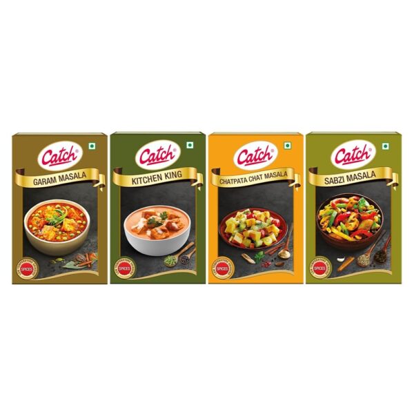 Catch Masala Combo: Garam Masala; Kitchen King Masala; Sabji Masala; Chatpata Chat Masala- Each 100g - Fast Shipping to USA & Canada