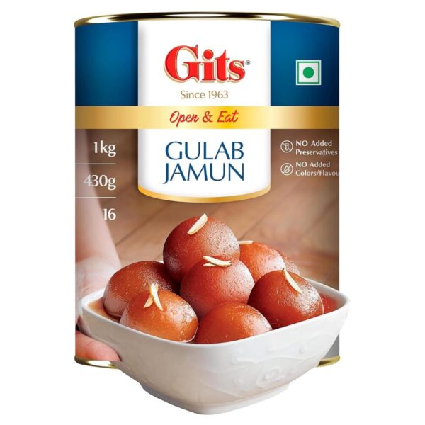 Gits Open & Eat Gulab Jamun Tin, 16 Pieces per Can, Mouth-Watering Indian Mithai, 1Kg - Fast Shipping to USA & Canada