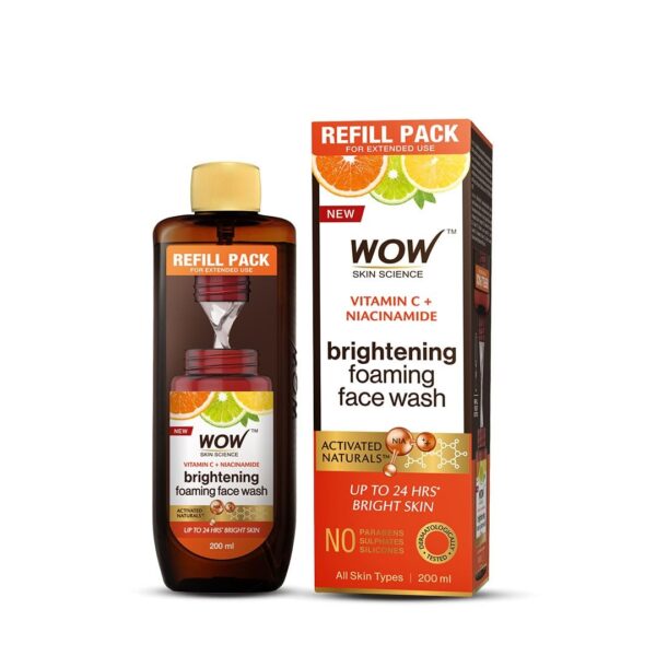 WOW Skin Science Brightening Vitamin C Foaming Face Wash | Refill Pack | Glowing, Bright Skin | Paraben & Sulphates Free | Face Wash for Women & Men | 200 ml - Fast Shipping to USA & Canada