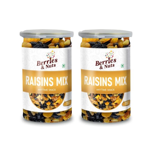 Berries And Nuts Premium Hand Picked Raisin Mix | Raisins Trail Mix 400 Grams | 2 Bottle of 200 Grams | Green Raisin, Black Raisin Seedless, Yellow Raisin, Kishmish - Fast Shipping to USA & Canada