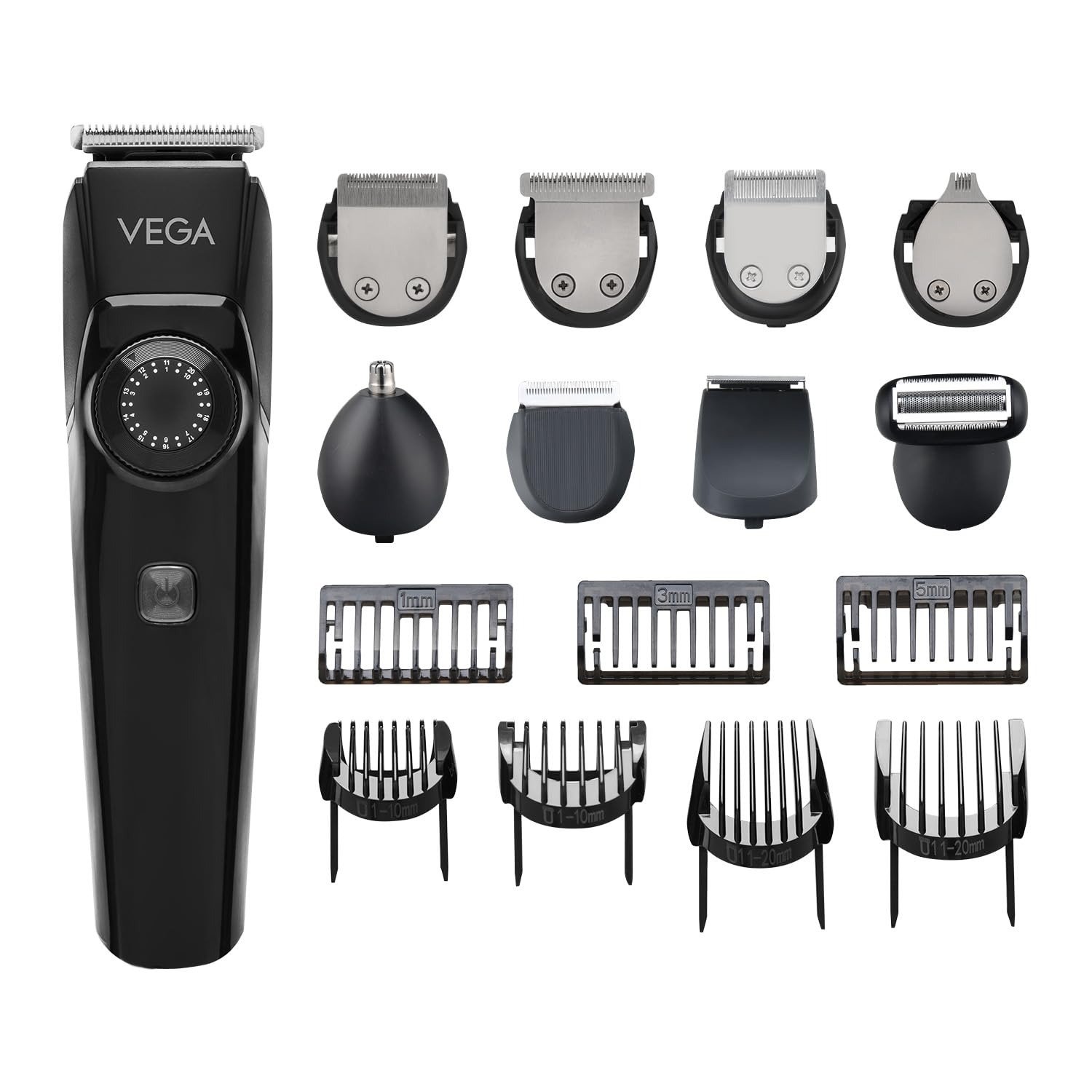 614cOrutCL.jpg Vega OG 15 in 1 All Rounder Grooming Set for Men with 180min Runtime, 40 Length Settings, 15 in 1 Face, Nose & Body Trimmer for Men, Black, 2 Year Warranty (VHTH-37) - Fast Shipping to USA & Canada - Image 1