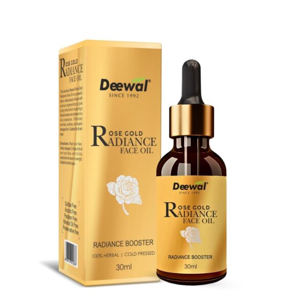 Deewal Rose Gold Radiance Face Oil | Organic & Pure Rose Oil for Glowing Skin | Reduces Dark Spots | All-Season Nourishment for Healthy Skin | All Skin Types - 30ml - Fast Shipping to USA & Canada
