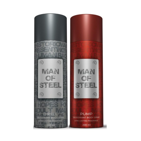 DENVER Man Of Steel Drill & Challenge Deodorant Body Spray - 200ML Each (Pack of 2)