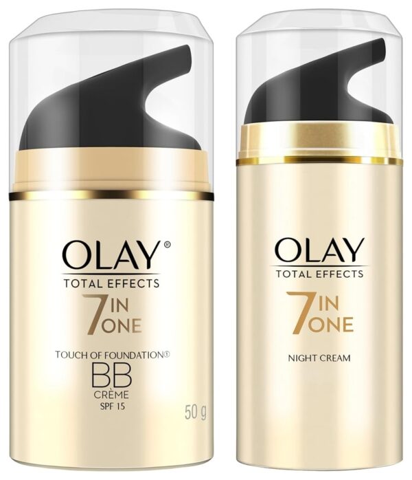 Olay Day Cream Total Effects 7 in 1 BB Cream SPF 15, 50g And Olay Night Cream Total Effects 7 in 1, Anti-Ageing Moisturiser, 50g - Fast Shipping to USA & Canada