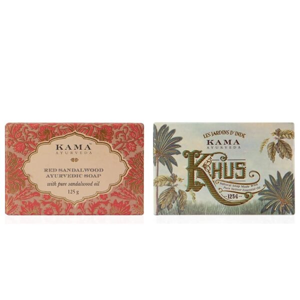 Kama Ayurveda Red Sandalwood Ayurvedic Soap with Pure Sandalwood Oil, 125g & Kama Ayurveda Organic Khus Soap, 4.1 oz - Fast Shipping to USA & Canada