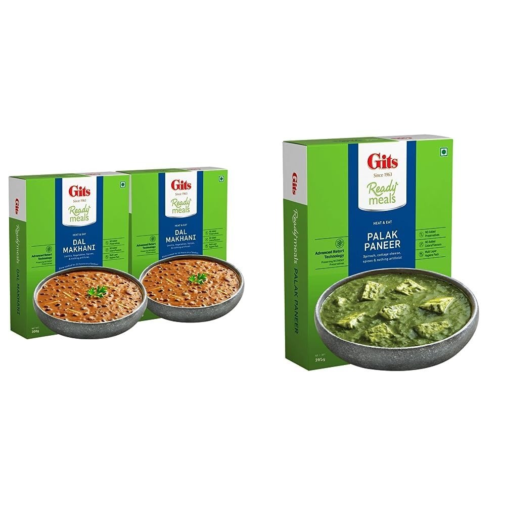 617ctCoqKGL-1.jpg Gits Ready to Eat Dal Makhani, 600g (Pack of 2 X 300g Each) & Gits Ready to Eat Palak Paneer, 285g - Fast Shipping to USA & Canada - Image 1