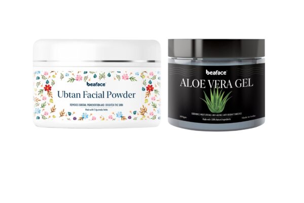 Beaface Combo Pack Ubtan Facial Powder Acne Remover | Reduce Blemishes Pimple Pigmentation - 100gm Aloe Vera Gel Skin Moisturizer | Fresh soothing skin - 100gm (Pack-2)