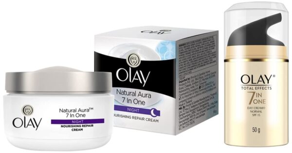 Olay Day Cream Total Effects 7 in 1, Anti-Ageing SPF 15, 50g & Olay Night Cream Natural White Fairness Night Moisturiser, 50g - Fast Shipping to USA & Canada