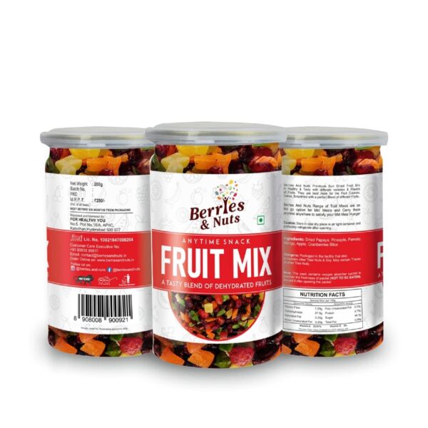 Berries And Nuts Candied Mixed Dried Fruits | Sun Dried Fruits - Pineapple, Apple, Papaya, Mango, Pomelo | 600 Grams | 3 Bottle of 200 Grams - Fast Shipping to USA & Canada