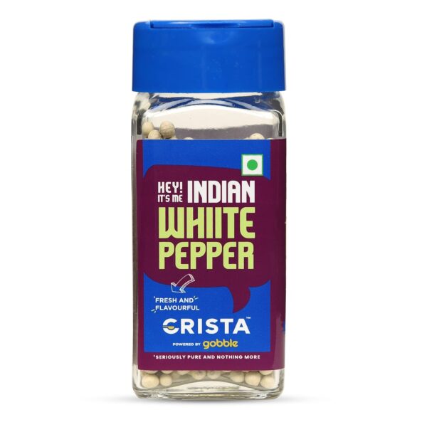CRISTA White Pepper Seeds | Safed Mirch Sabut | High Volatile Oil Content | Zero added Colours, Fillers, Additives & Preservatives | Farm Fresh, Dried & Natural | 50 gms