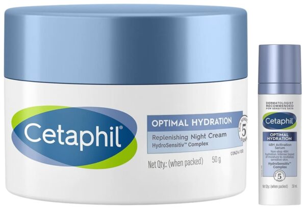 Cetaphil Optimal Hydration Lightweight Serum 30ml Fast absorbing Hyaluronic Acid Blue Daisyextract Vitamin B5 Optimal Hydration Replenishing Night Cream 50g - Fast Shipping to USA & Canada