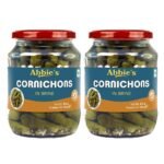 Abbie's Cornichons in Brine 1340 g (670 g X 2 Units) Ready to Eat | Zero Fat Crunchy Pickle | Perfect Topping for Pizza, Sandwich, Burger , Salad , Snacks and More | - Fast Shipping to USA & Canada