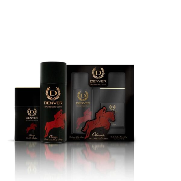DENVER Sporting Club Champ Gift Pack For Men Long Lasting 60ml Perfume and 165ml Deodorant - Set Of 2 - Fast Shipping to USA & Canada