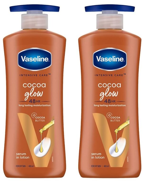 Vaseline Intensive Care Cocoa Glow Body Lotion, 24 hr nourishing lotion with 100% Cocoa And Shea Butter, Restores Glow, 400 ml (Pack of 2) - Fast Shipping to USA & Canada