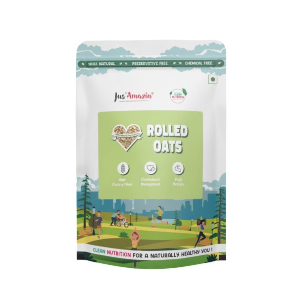 Jus' Amazin Rolled Oats (1Kg) | High Protein | with Beta Glucan Fiber | Cholesterol Management | Naturally Gluten Free | Clean Nutrition | 100% Natural - Fast Shipping to USA & Canada