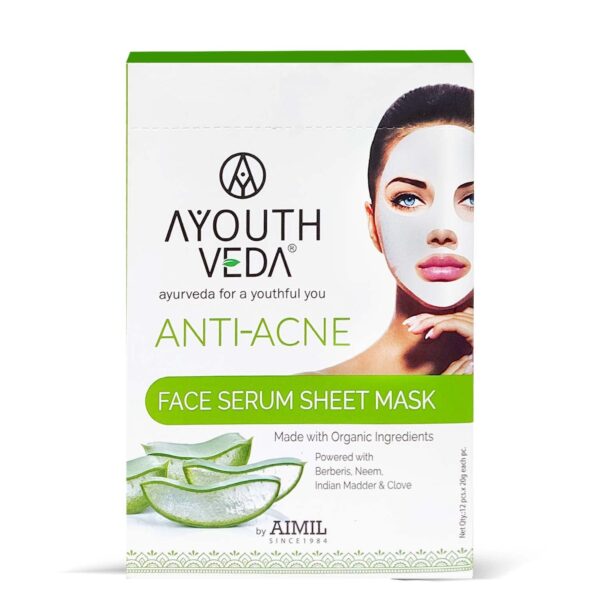 Ayouthveda Anti-acne Face Serum Sheet Mask for Oil Acne-prone Skin,Glowing Skin, Paraben-free Fights Dark Spots | Hydrates & nourishes skin, Brightens skin tone, Better Skin Texture (Pack of 12, 20g each) - Fast Shipping to USA & Canada