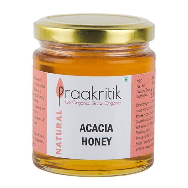 Praakritik Natural Acacia Honey, Pure Natural & Unfiltered Organic, Raw, Ayurvedic, Unheated, Unpasteurized & Unprocessed, 250 Grams - Fast Shipping to USA & Canada
