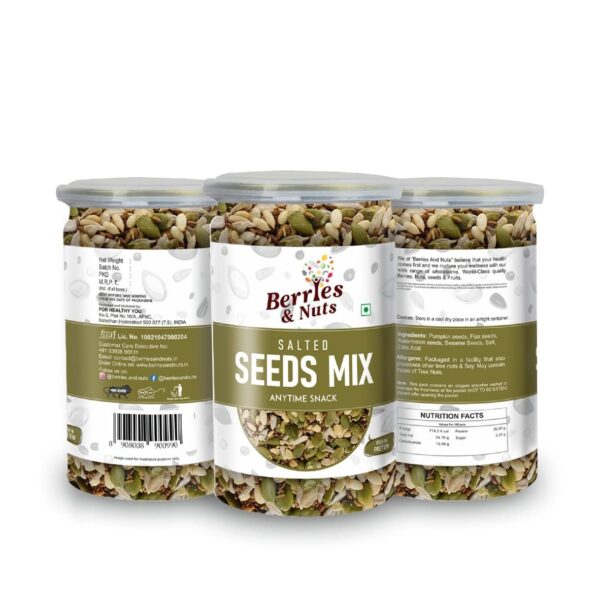 Berries And Nuts Roasted & Salted Seeds Mix | Pumpkin, Watermelon, Sesame & Flax Seeds | 600 Grams | 3 Bottle of 200 Grams - Fast Shipping to USA & Canada