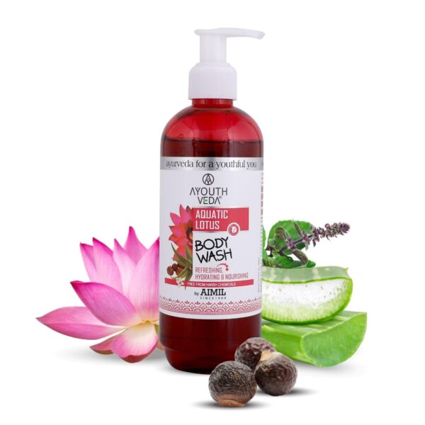 Ayouthveda Aquatic Lotus Body Wash with Rich Blend Of Aloevera, Lotus & Holy Basil |Refreshes, Deep Cleanses & Hydrates the Body | Gentle body wash for Daily use (Pack of 1-300ml) - Fast Shipping to USA & Canada
