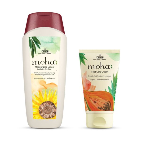 Moha Herbal Moisture Lotion 200 ml & Foot Cream Papaya 50 gm for For Rough Dry skin and Cracked Heel | Combo Pack of 2 - Fast Shipping to USA & Canada