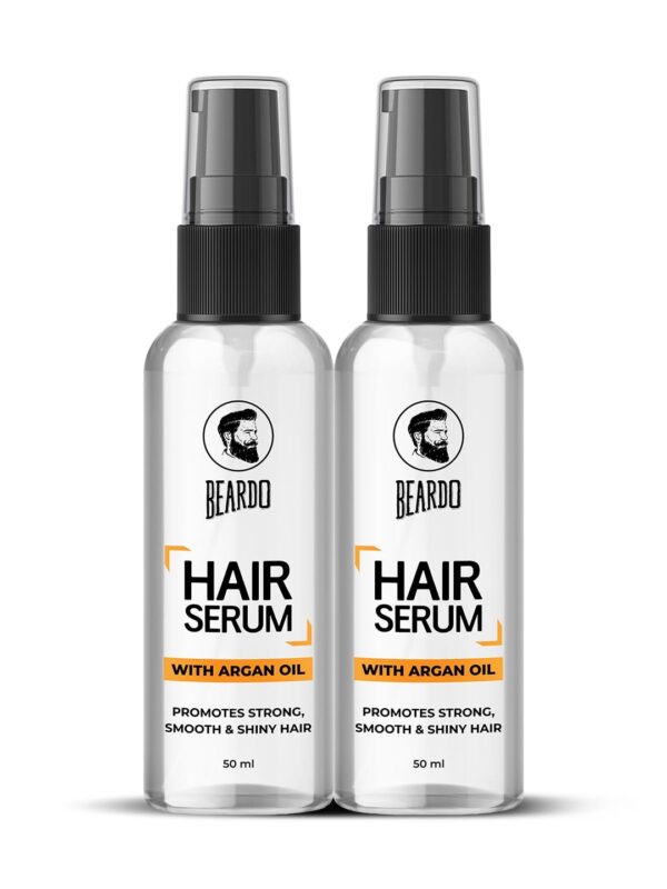 Beardo Hair Serum (50 ml x 2) | Serum for men | Serum for hair smoothing | Argan Oil & Almond Oil | Adds Shine | Daily use| For All Hair Types | Frizz free hair - Fast Shipping to USA & Canada