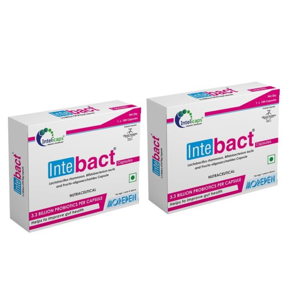 Dr. Morepen INTEBACT PROBIOTIC CAPSULES |Supplement for Gut Health - 10 Veg Capsules - Pack of 2 - Fast Shipping to USA