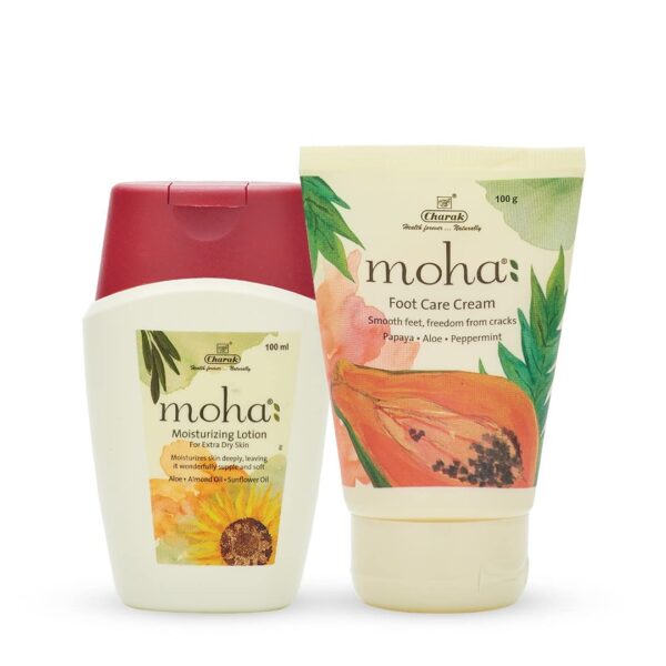 Moha: Ayurvedic Moisture Lotion 100 Ml & Foot Cream Papaya 100 Gm For For Rough Dry Skin And Cracked Heel Combo Pack (Pack Of 2) - Fast Shipping to USA & Canada