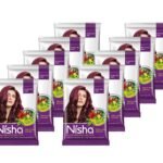 Nisha Natural Henna Based Hair Colour, Burgundy Red, Herbal Care with Silky & Shiny Soft Hair Formula pack of 10pc - Fast Shipping to USA & Canada