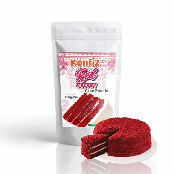 KONFIZ Red Velvet Cake Premix Eggless 500gm, Perfectly moist red velvet Cake Premix Powder, Cake Premix, Red Velvet Cake eggless - Fast Shipping to USA & Canada