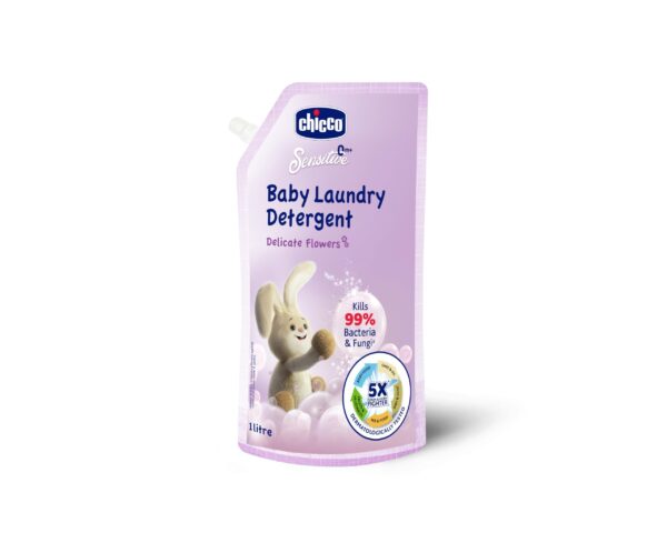 Chicco Baby Laundry Detergent 1L Pouch - Delicate Flowers | Liquid Detergent for Baby Clothes | Kills 99% Bacteria and Fungi | 5X Stain Fighter | Free From Harsh Chemicals & Colorants - Fast Shipping to USA & Canada