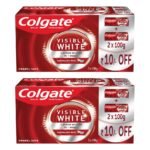 Colgate Visible White Teeth Whitening Toothpaste, Pack of 400g (200g X 2), with Whitening Accelerators for Tobacco Stain Removal & Teeth Whitening, Minty Flavor for Everyday Fresh Breath - Fast Shipping to USA & Canada
