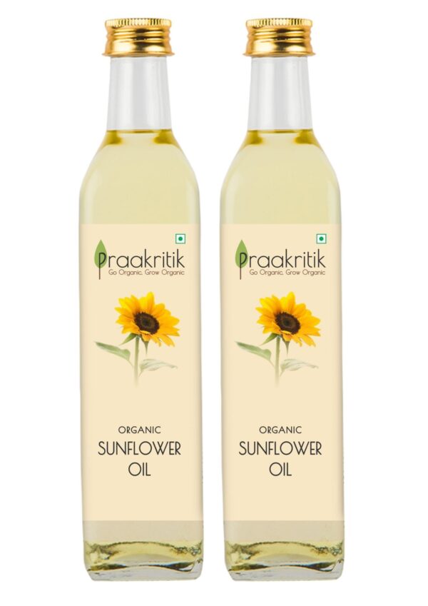Praakritik Organic Extra Virgin Sunflower Oil | Pure & Natural Enriching & Nourishing Oil Bottle | No Added Preservatives and Colors | Pack of 2 | 500ml Each - Fast Shipping to USA & Canada