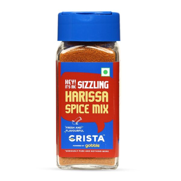 CRISTA Sizzling Harissa Spice Mix | Exotic Middle East Seasoning | Made with Premium Red Chillies | Vegan | Zero added Colours, Fillers, Additives & Preservatives | 45 gms