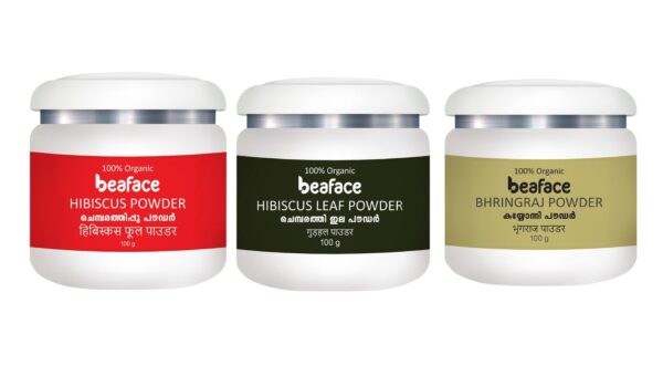 Beaface Hair Grow Combo Hibiscus Powder | Hibiscus Leaf Powder | Bhringraj Powder (Pack of 3X100gm) - Fast Shipping to USA & Canada