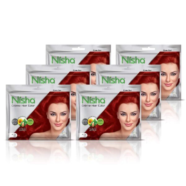 Nisha Cream Hair Color Rich Bright Long Lasting Hair Colouring For Ultra Soft Deep Shine 100% Grey Coverage Conditioning With Natural Herbs Flame Red (Pack of 6) - Fast Shipping to USA & Canada
