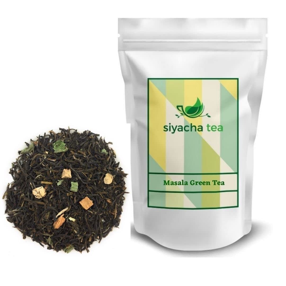 61KfJSttcEL-1.jpg Siyacha Tea Masala Green Tea|100 Grams|Organic Chai Patti with Cardamom,Ginger,Mint, Cinnamon Blend|For Digestion, Cough & Cold, Weight Loss, Summer Spicy Beverage|Makes 50 Cups (approx) - Fast Shipping to USA & Canada - Image 1