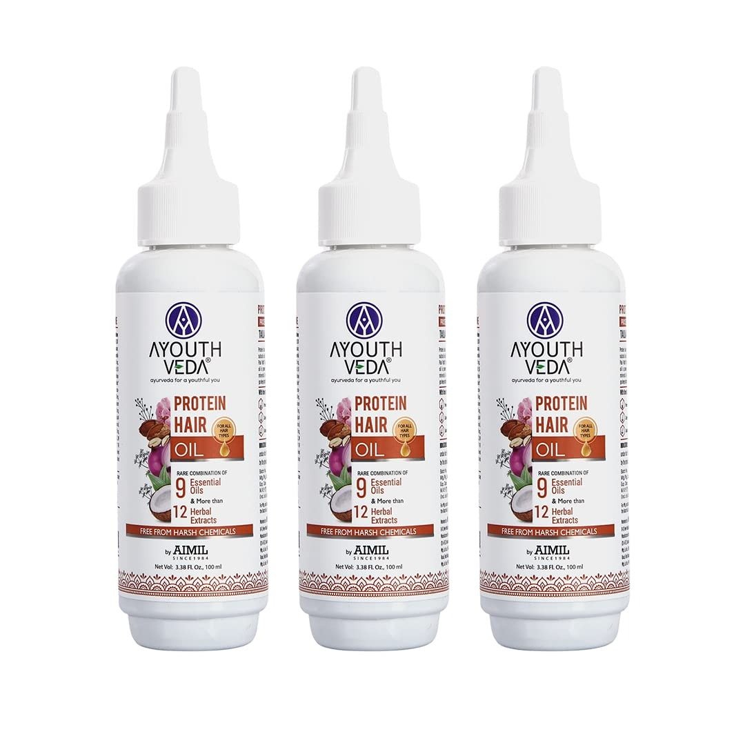 61L-eSzT-L.jpg Ayouthveda Protein Hair Oil For Healthy Hair | Blend of Essential Oil & 12 Herbal Extracts | Strengthen The Roots & Makes Hair Shiny | A Non Sticky Formula For Dandruff Control (Pack of 3-100ml each) - Fast Shipping to USA & Canada - Image 1