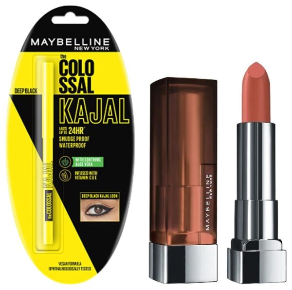 Maybelline New York Color Sensational Creamy Matte Lipstick, 657 Nude Nuance, 3.9g & Maybelline New York Colossal Kajal, Black, 0.35g - Fast Shipping to USA & Canada
