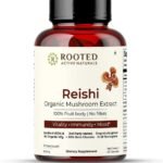 Rooted Actives Reishi mushroom Extract Powder (60 Veg Caps, 500 mg) | Heart health, Stress Relief, Liver. supportUSDA Organic, 30% Beta Glucans - Fast Shipping to USA