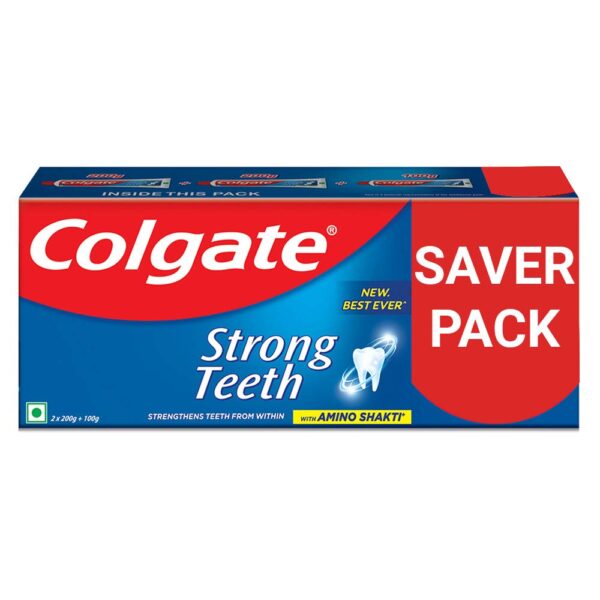 Colgate Strong Teeth Anticavity Toothpaste with Amino Shakti - 500gm (200gm - Pack of 2 with 100gm Free) - Fast Shipping to USA & Canada