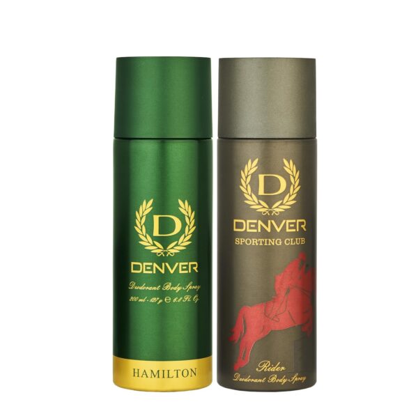 DENVER Hamilton & Sporting Club Rider Deodorant - 200ML Each (Pack of 2) Long Lasting Deodorant Spray - For Men (400 ml, Pack of 2)