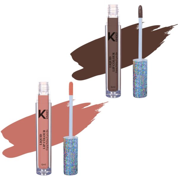 KINDED Liquid Lip Colour Vitamin E Enriched No Transfer Waterproof Long Stay Lipsticks Lip Gloss Set for Girls Women (Pack of 2, 6 ml each, Matte Finish, Shades Choco Brown & Perfect Nude) - Fast Shipping to USA & Canada